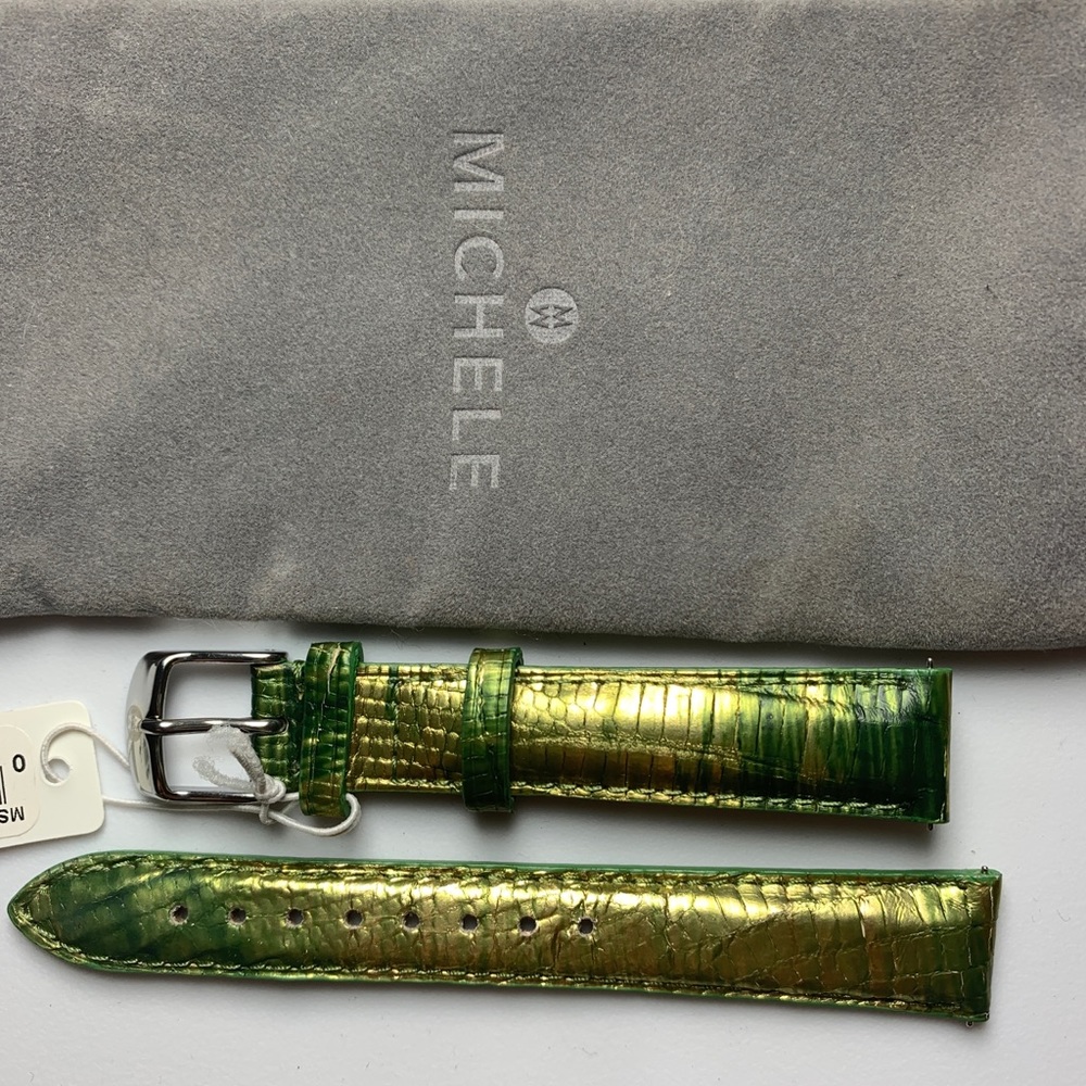 NWT Michele 16 Teju Lizard Watch Band Green & Gold